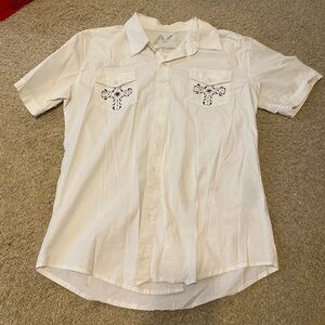 New Republic White Button Down Casual Tee With Crosses